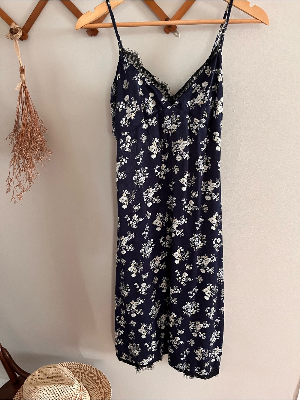 Francesca's Collections Navy and Black Lace-Trim Slip